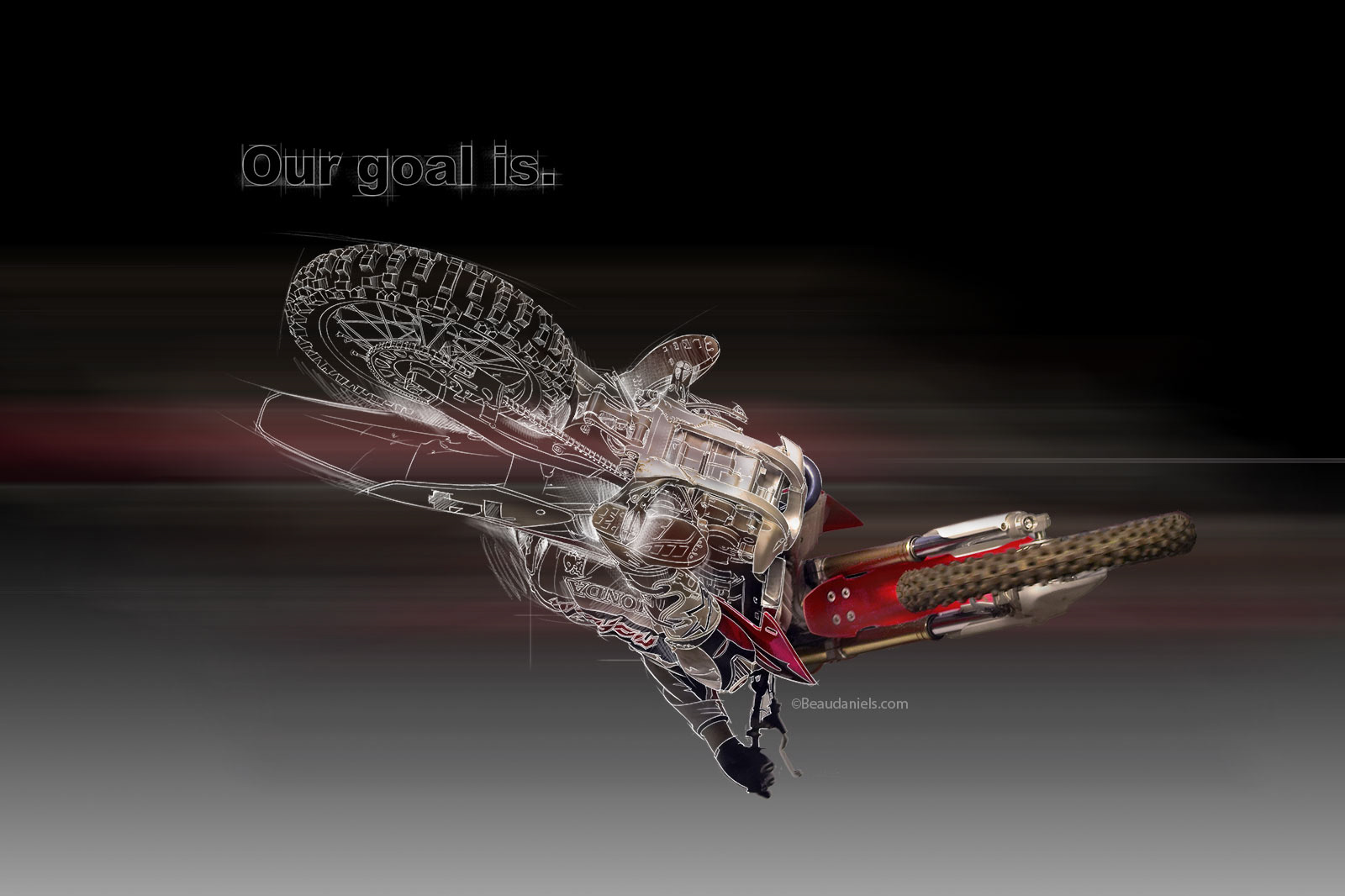 drawn to realistic technical illustration of a honda CRF