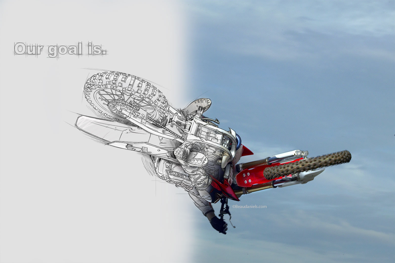 drawn to realistic technical illustration of a honda CRF