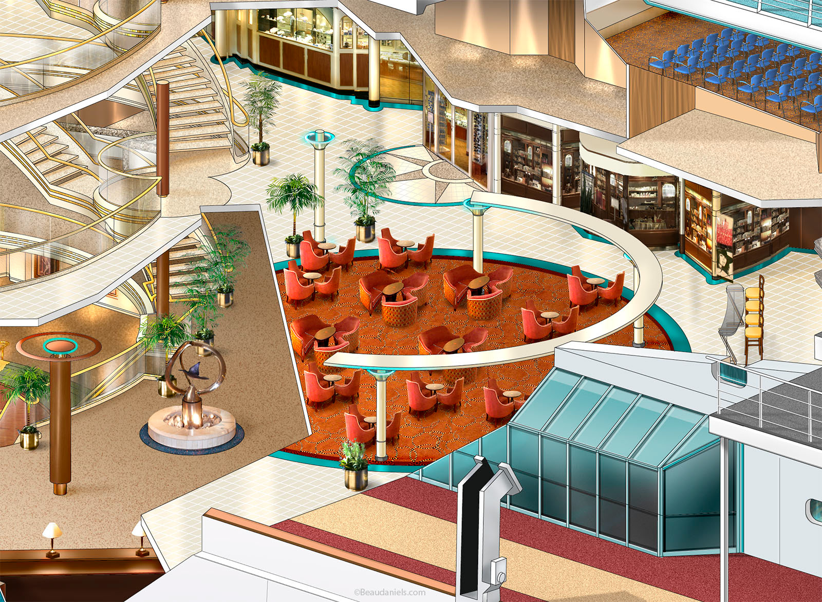 Monarch of the Seas, Seating area ouside the shops.