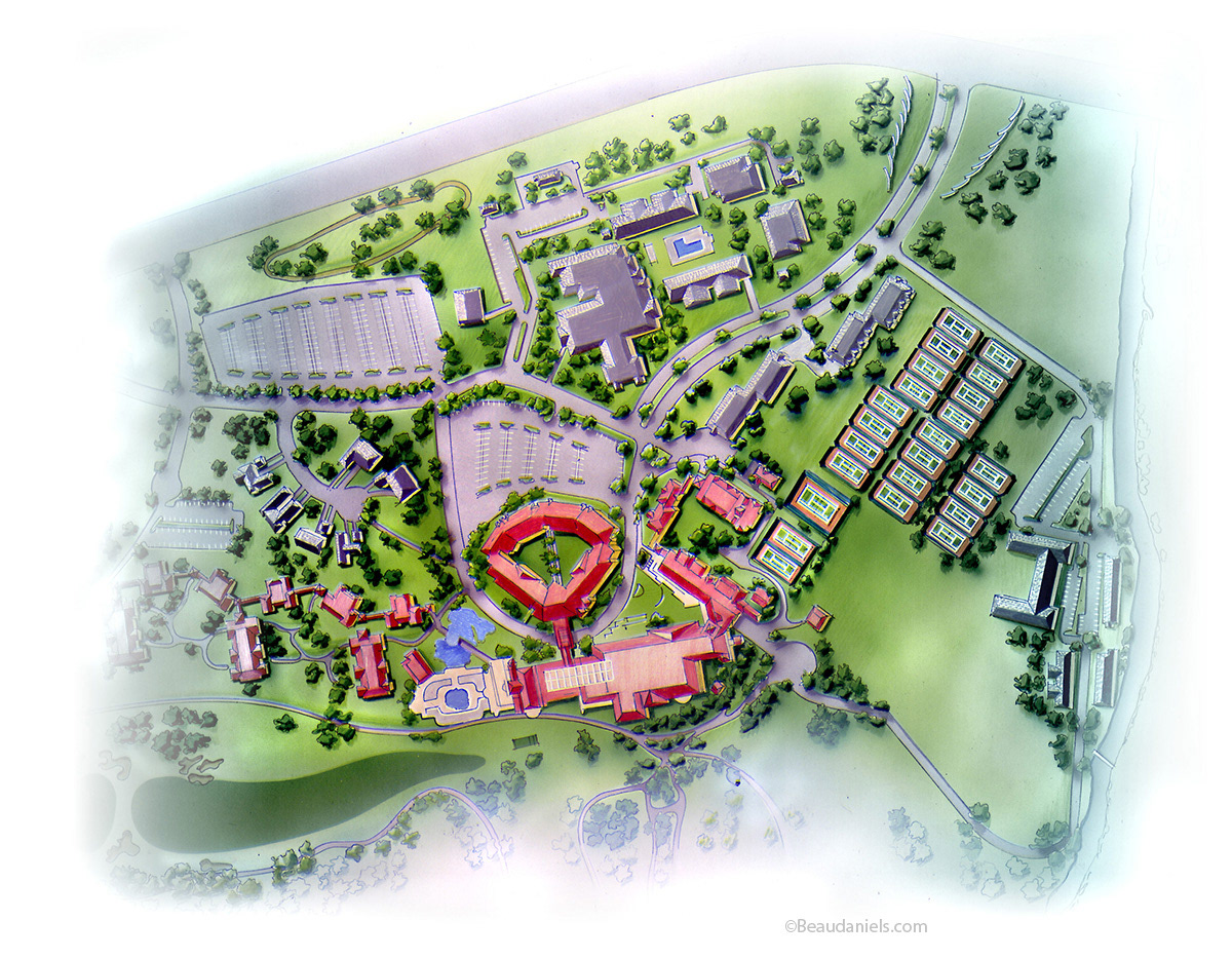 Overhead infographic showing the layout of a gplf course buildings.