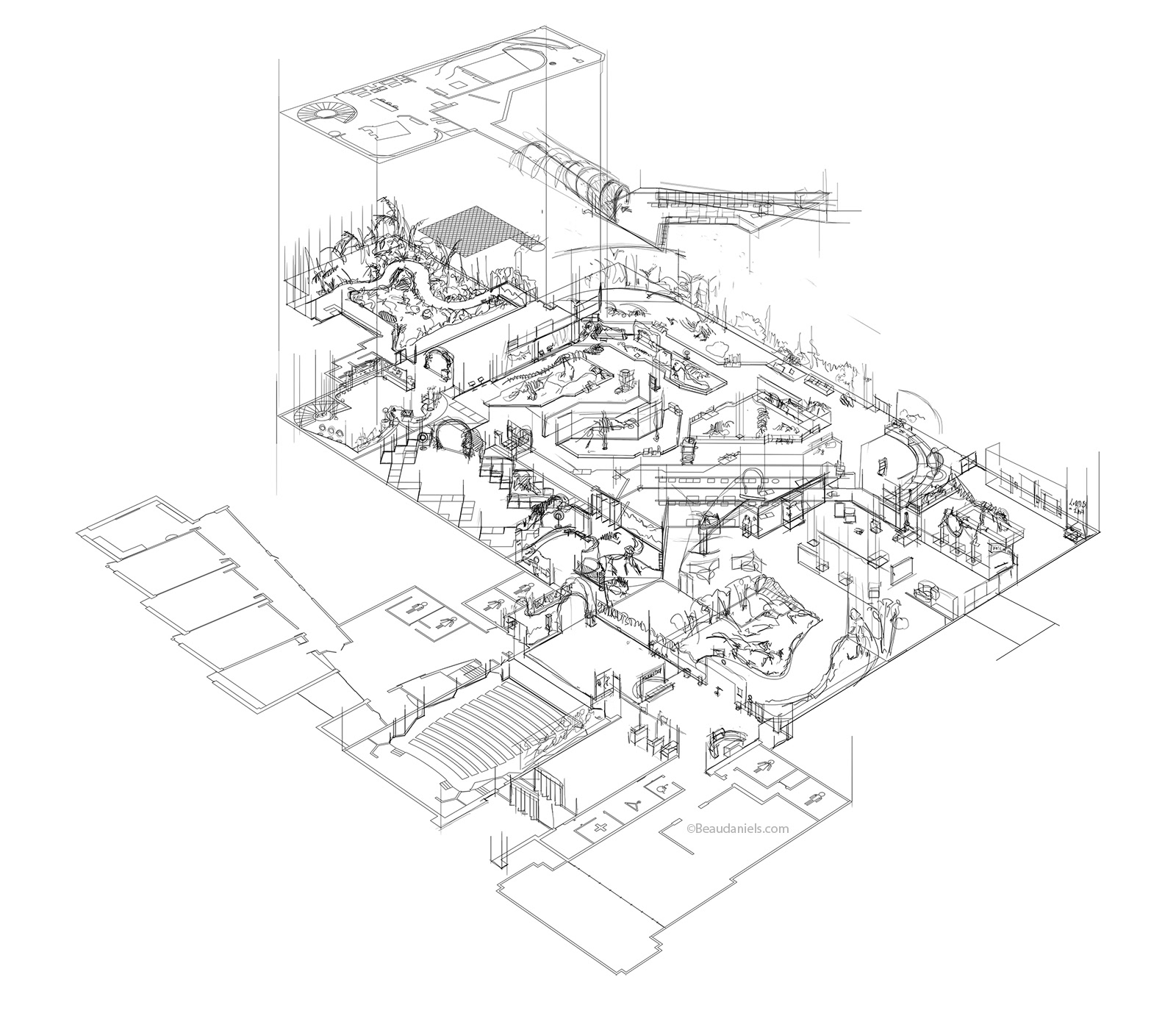 Royal Tyrell Museum. This is the looses sketch to see where we are going to put stuff and what needs to be realized.