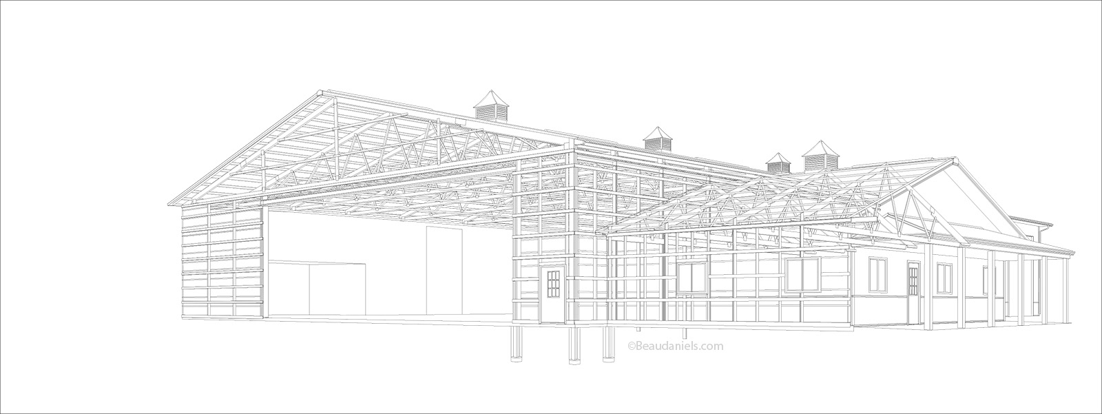 Farm Building cutaway illustration. The line art that was done in illustrator, again we used as many layers as possible.