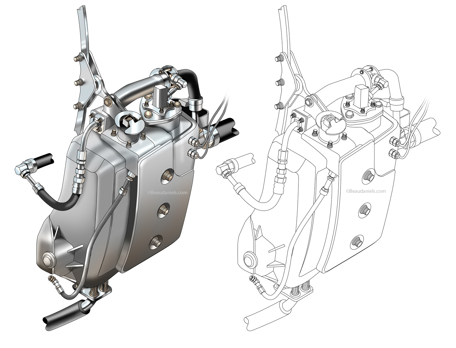 Commercial aircraft oil tank illustration.