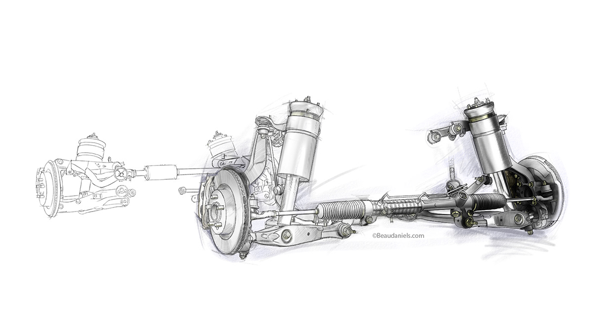Technical illustration, Beau and Alan Daniels. - Land Rover illustrations