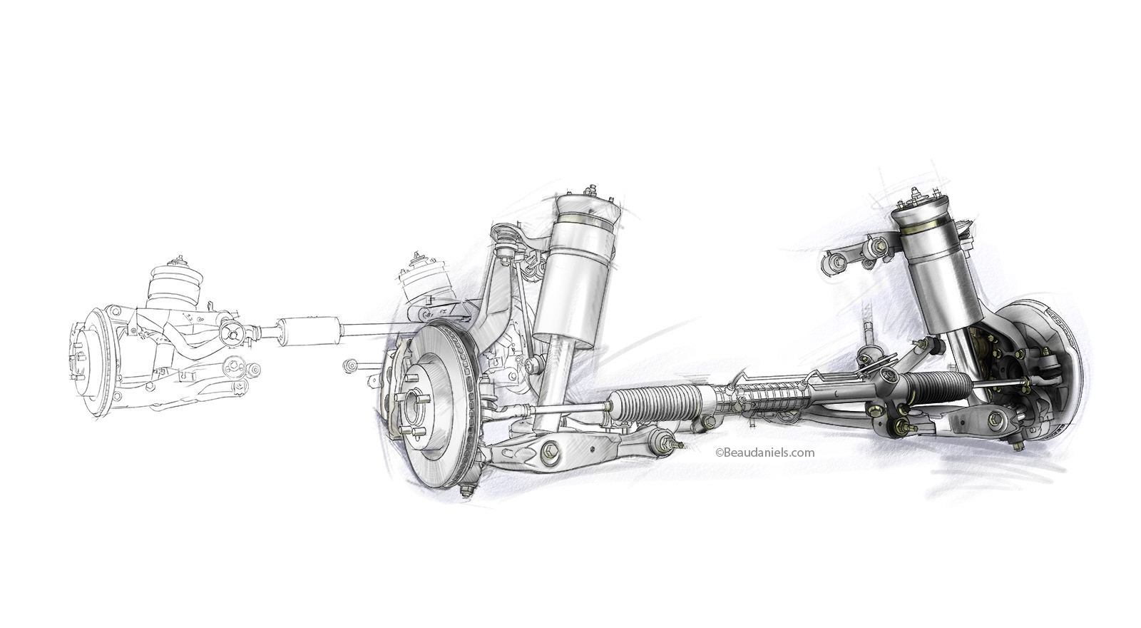 Land Rover LR3 suspension technical drawing illustration.