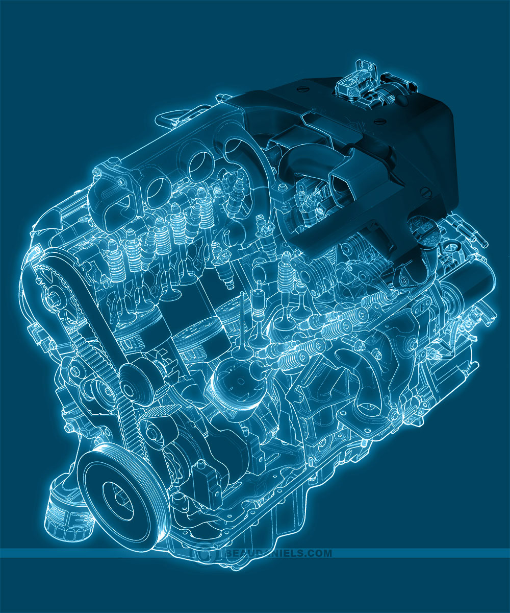 Blueprint style gneric car cutaway engi