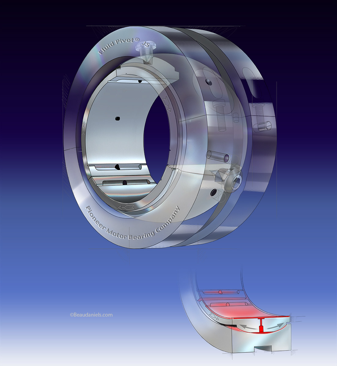 Pioneer bearing, ghosted style technical illustration.
