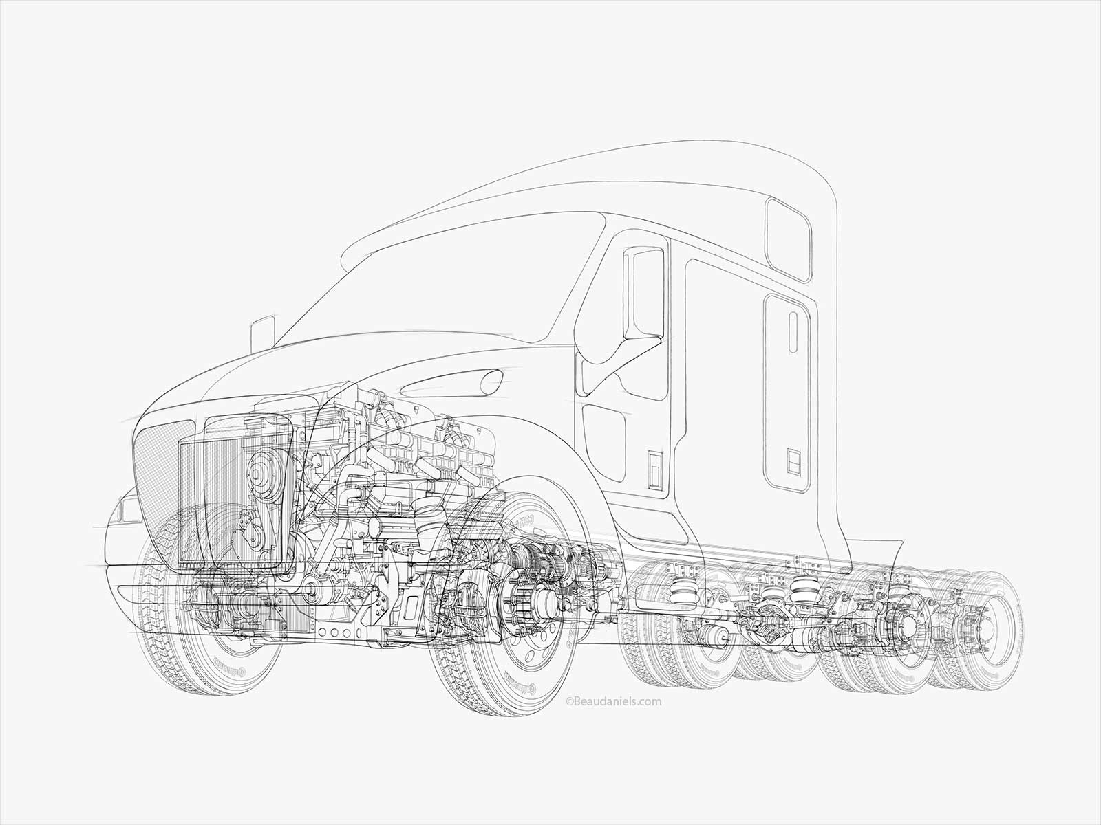 semi truck drawing