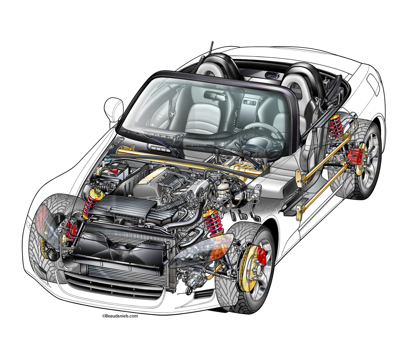 The mechanics added to the line art.