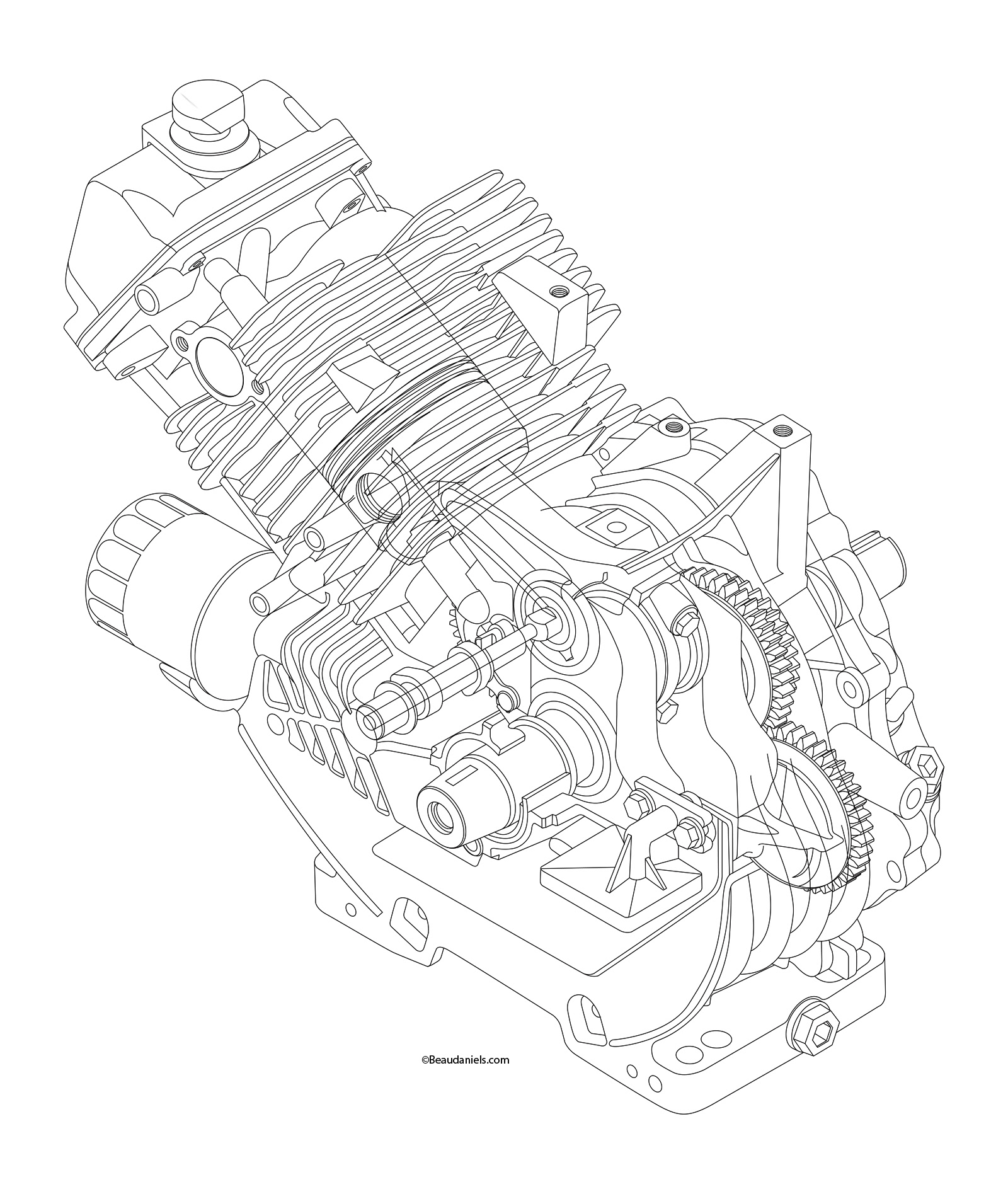 Line art for the cutaway engine.