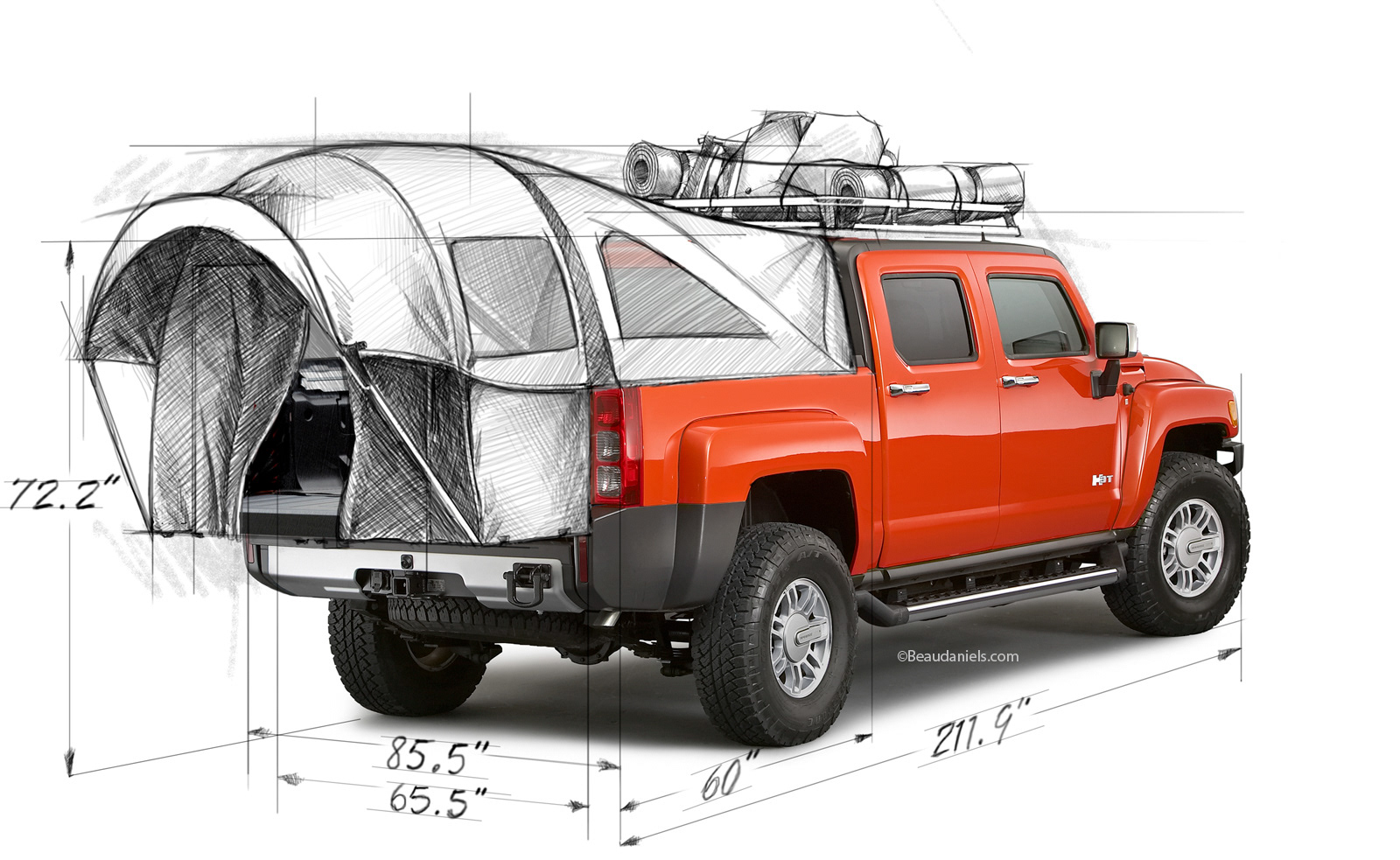 Hummer H3T, camping package. Drawn and composited in photoshop.