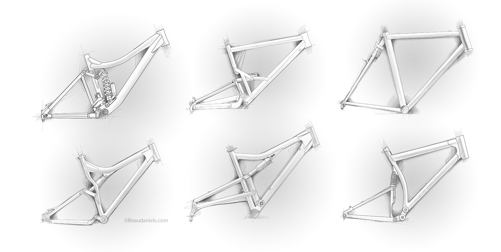 Different style of bicycle frames.