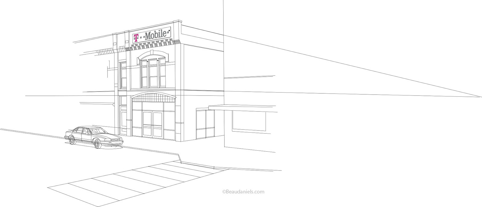 Illustrator line art. T-Mobile street scene.