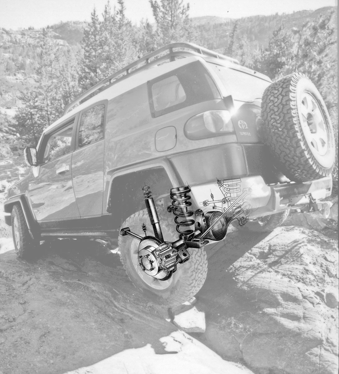 Rear suspension on an FJ Cruiser.