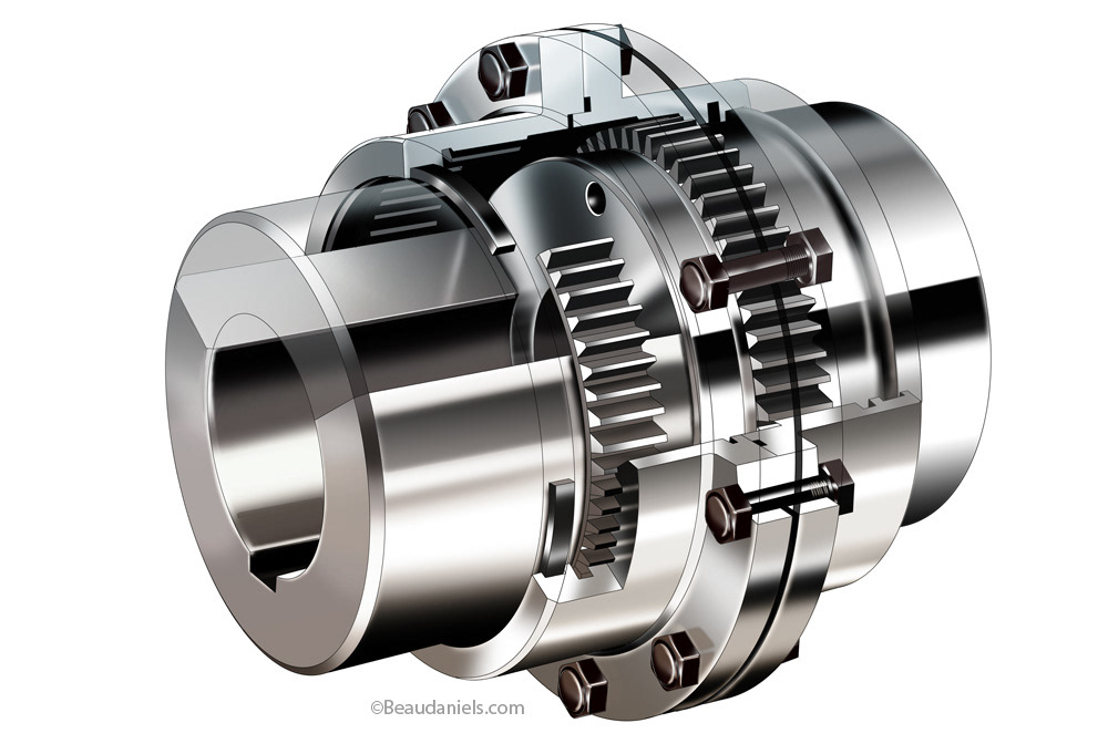 Grease coupling, cutaway technical illustration.