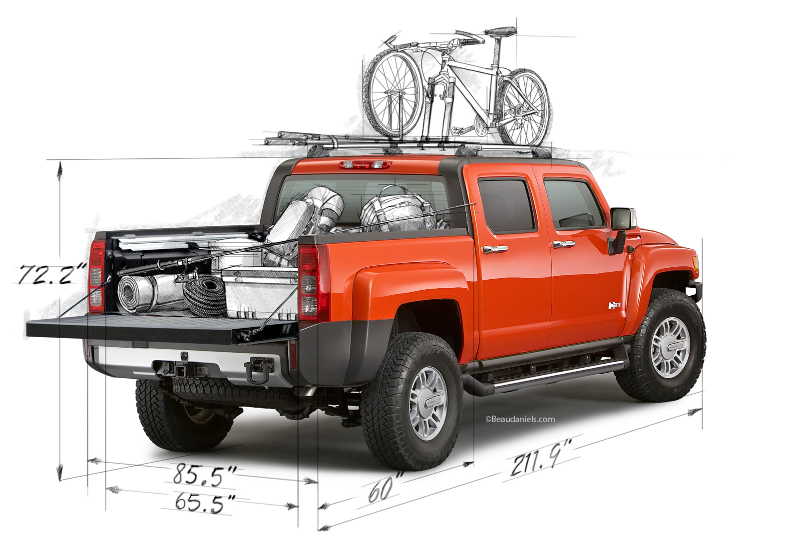 Hummer H3T, camping version, Drawn and composited in photoshop.