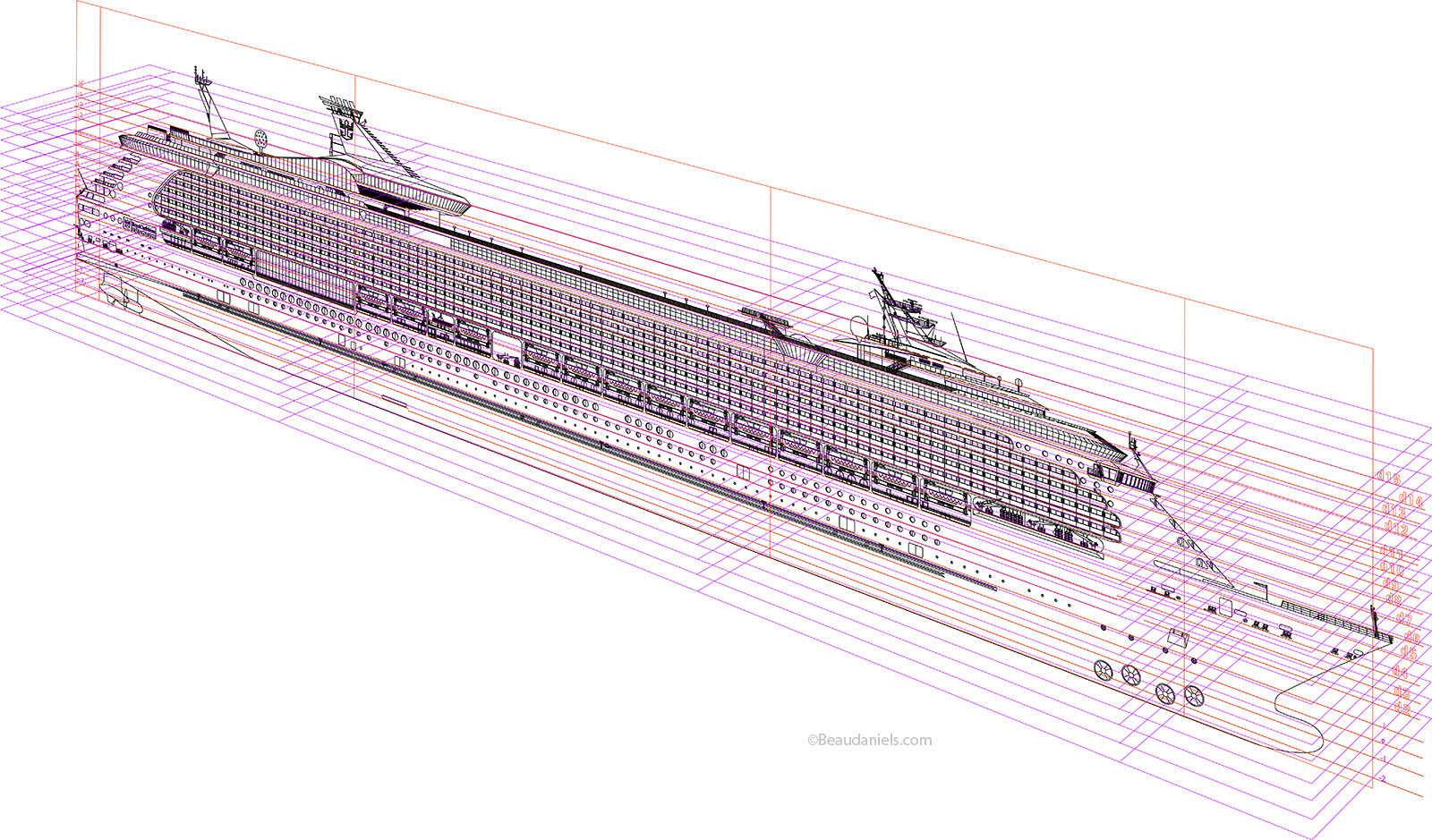 Swinging the profile drawing into perspective in illustrator. "Freedom of the Seas"