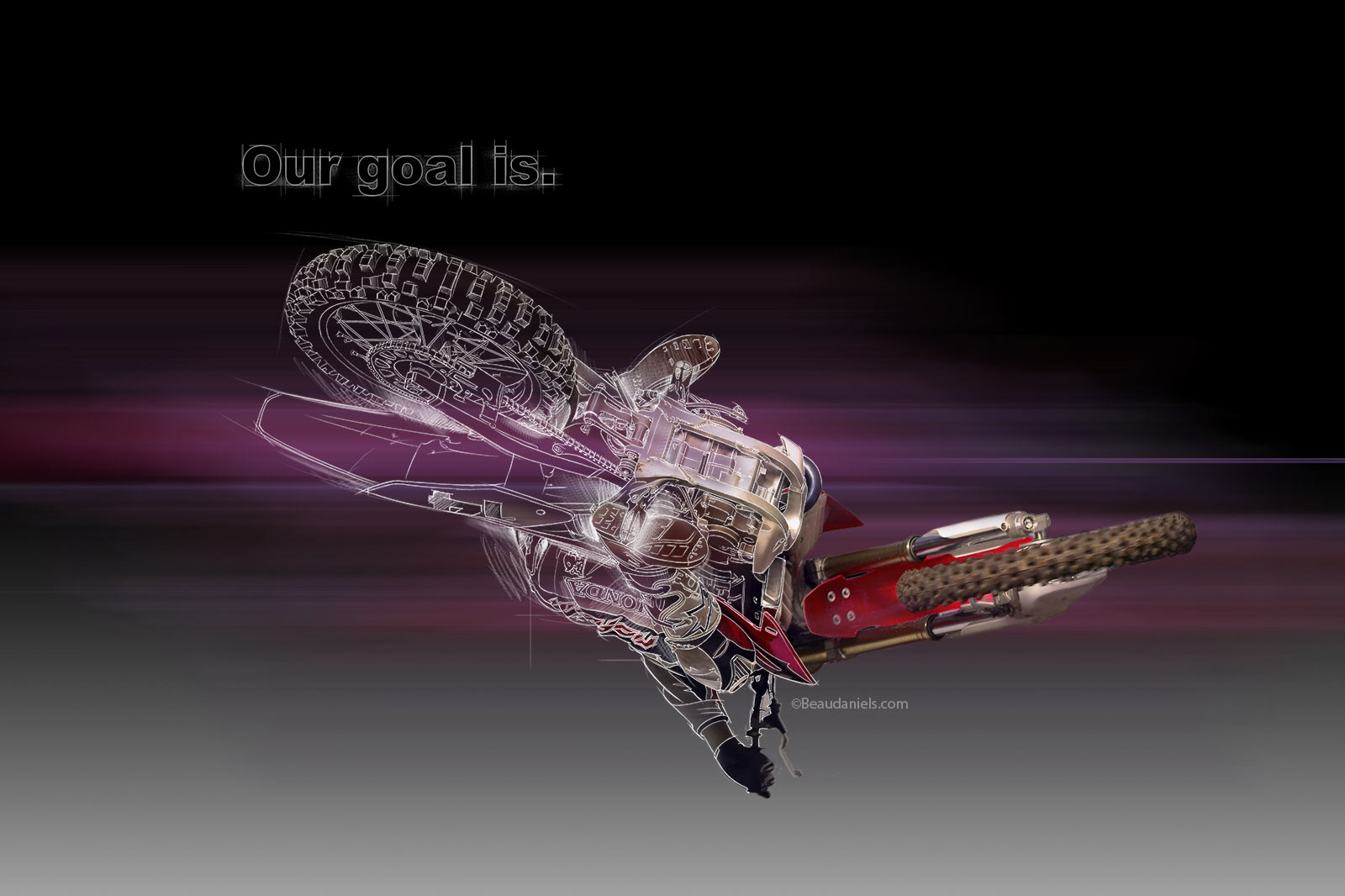 drawn to realistic technical illustration of a honda CRF