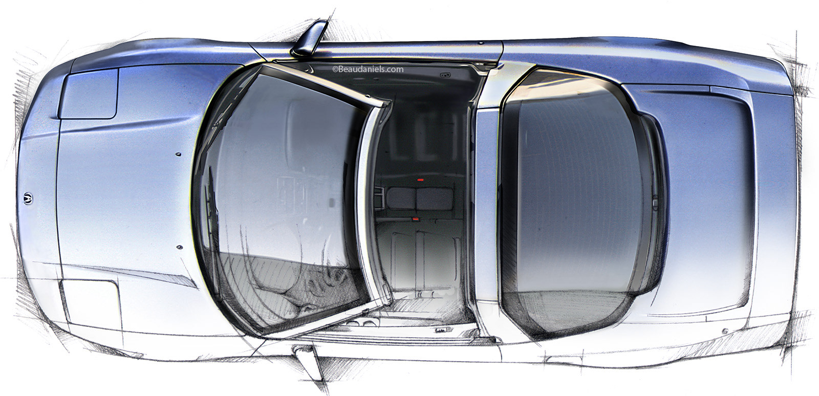 Acura NSX overhead technical illustration.