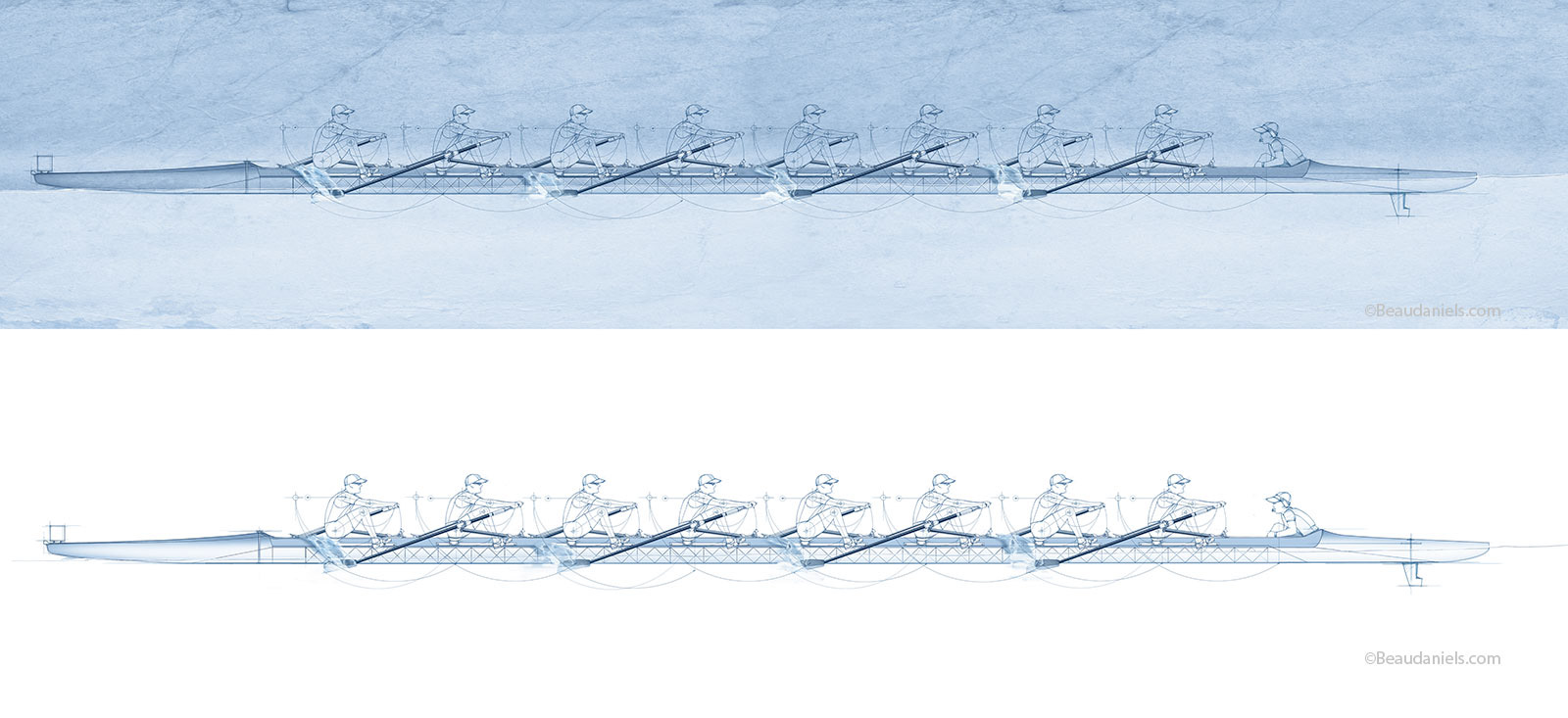 Two versions of the sculling illustration