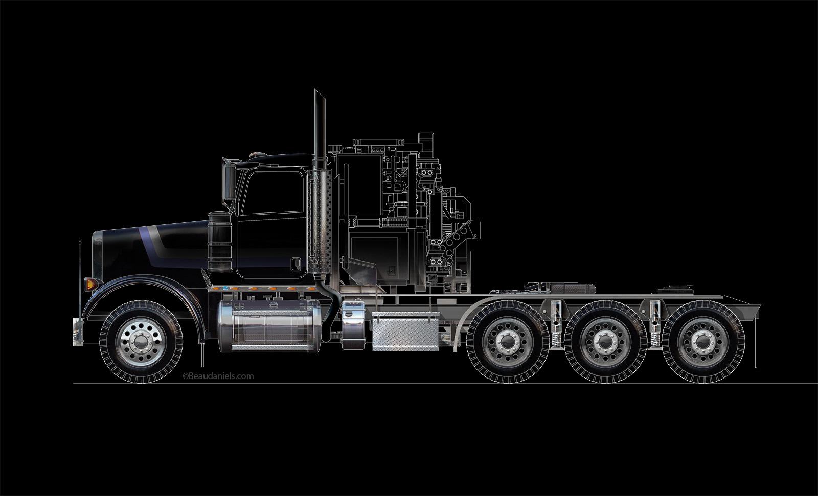 HGV, commercial vehicle. black and white