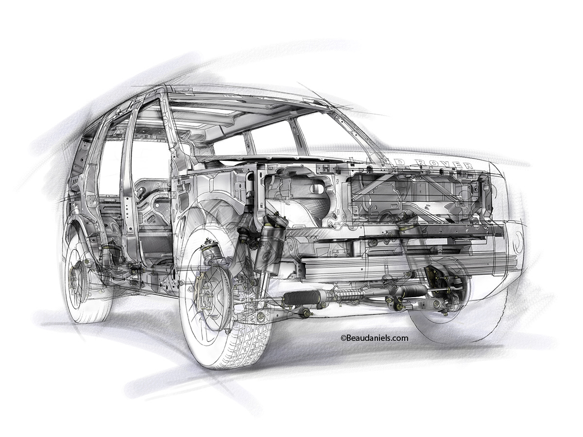 Unit body and suspension cutaway illustration.