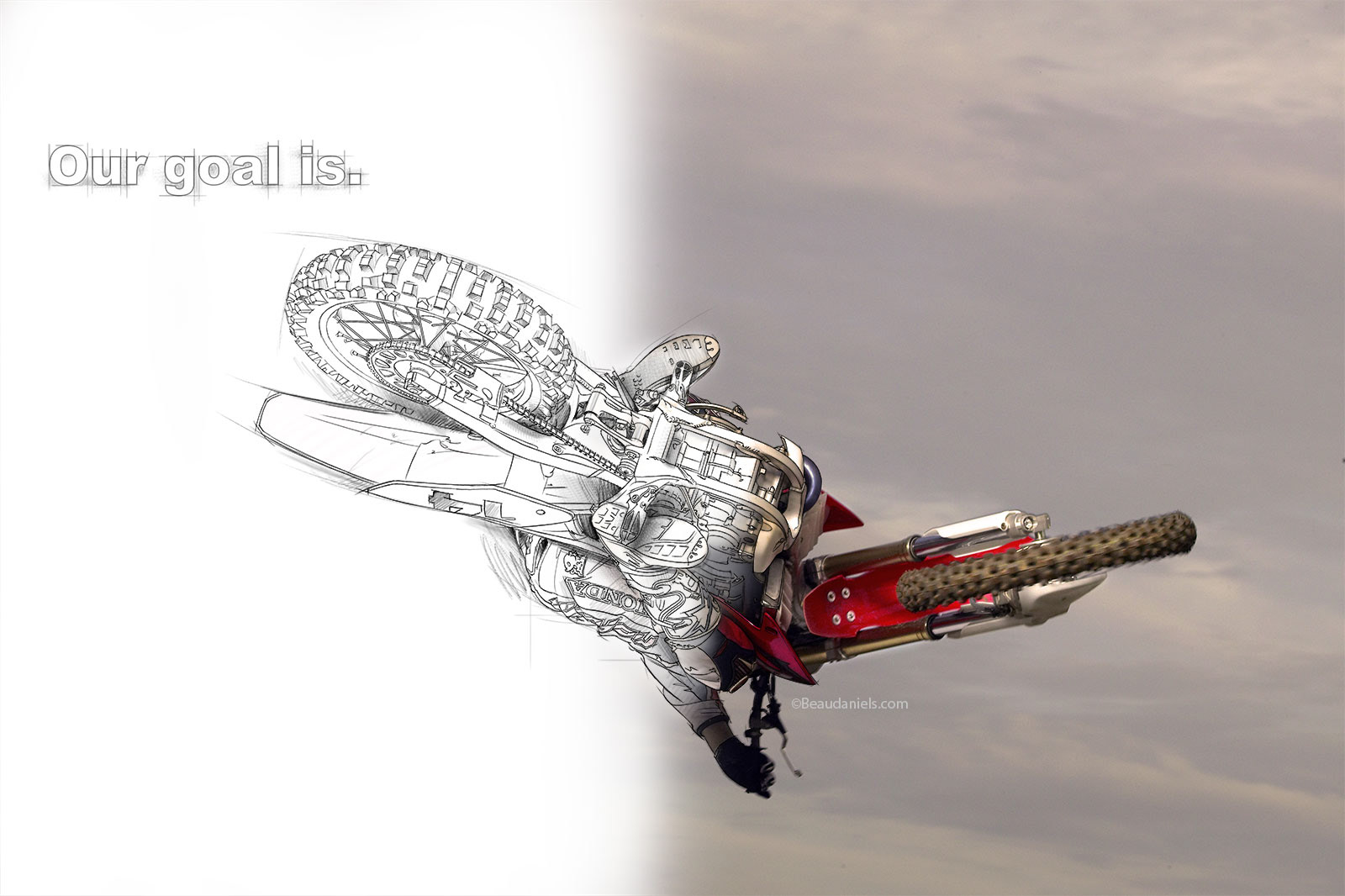 drawn to realistic technical illustration of a honda CRF