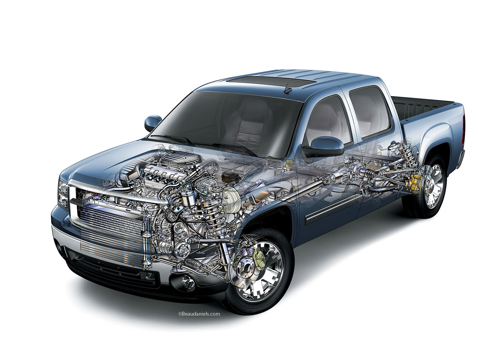 Full cutaway of a crew cab truck
