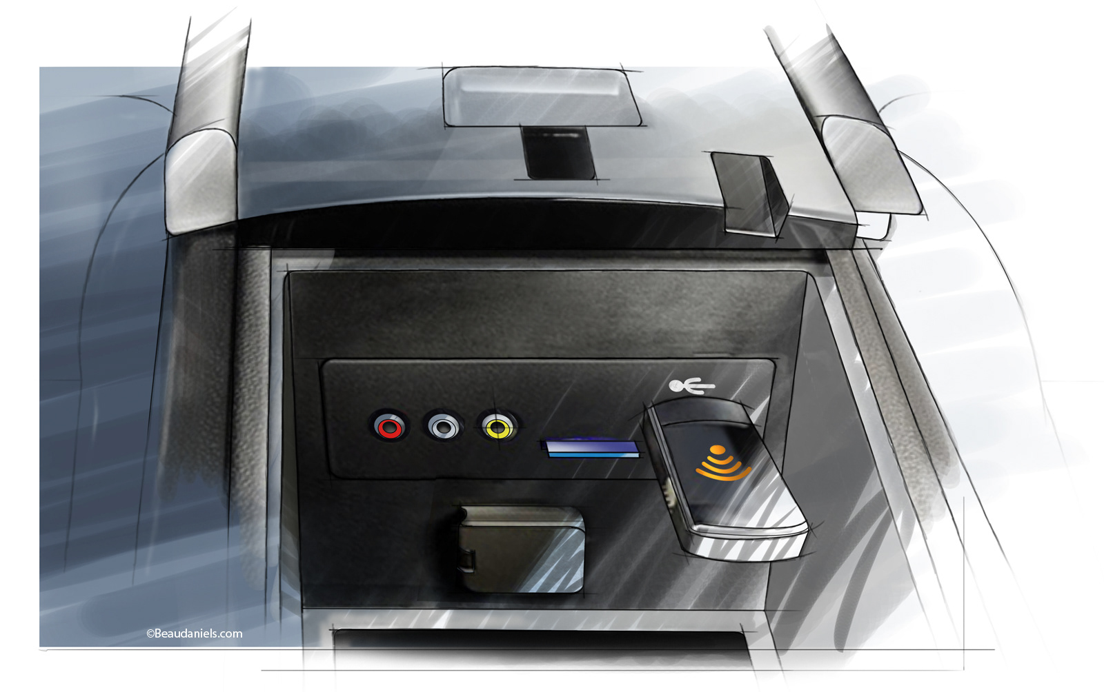 Vehicle Media Hub, Digial, marker pen style.