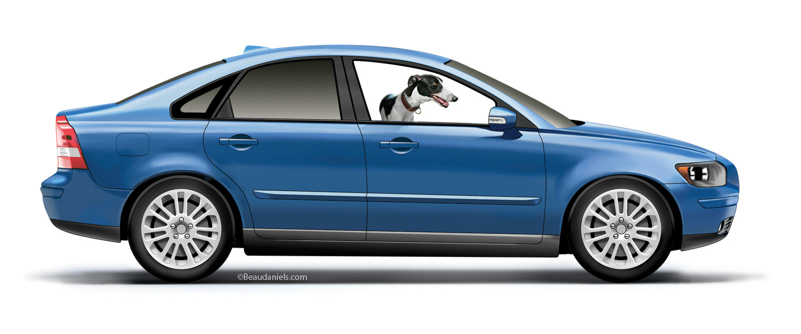 A Volvo S40 and a Greyhound.