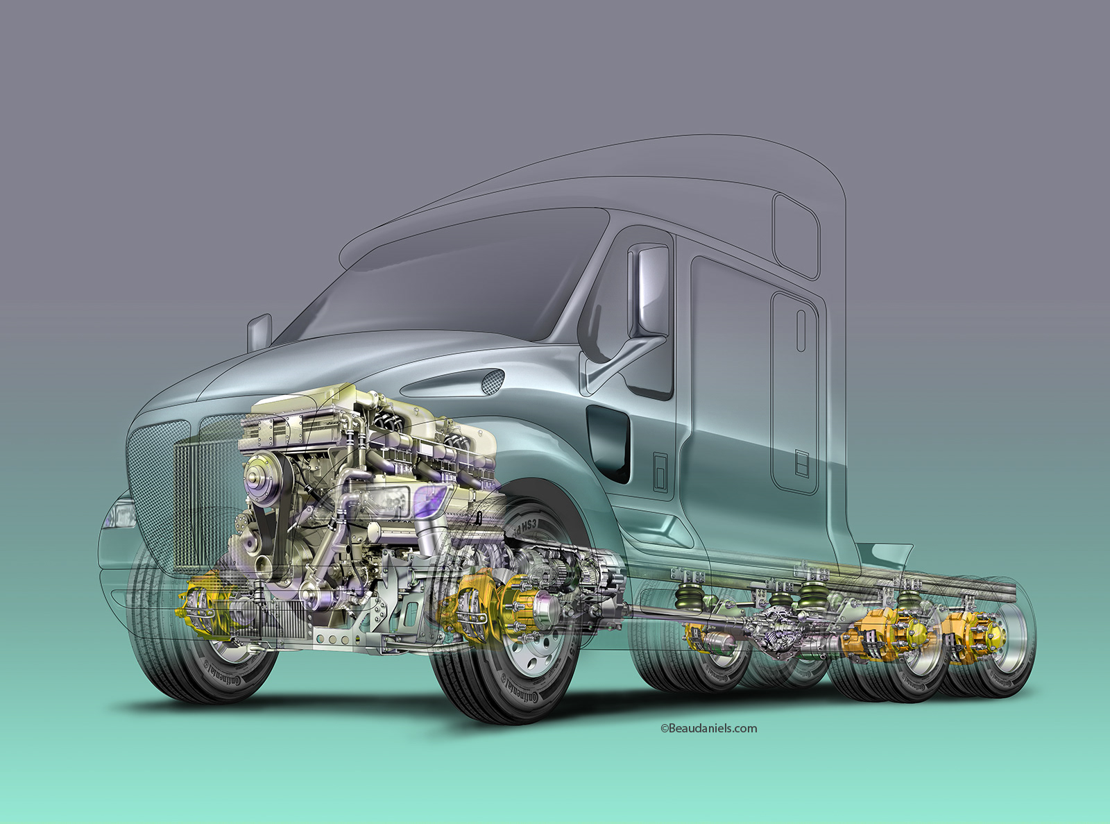 18 wheeler cutaway illustration