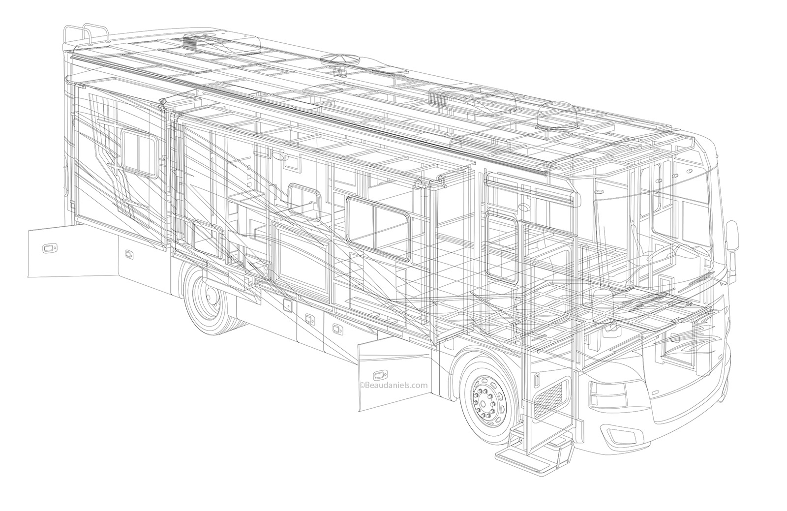 All of the line art layers used in the painting of the RV.