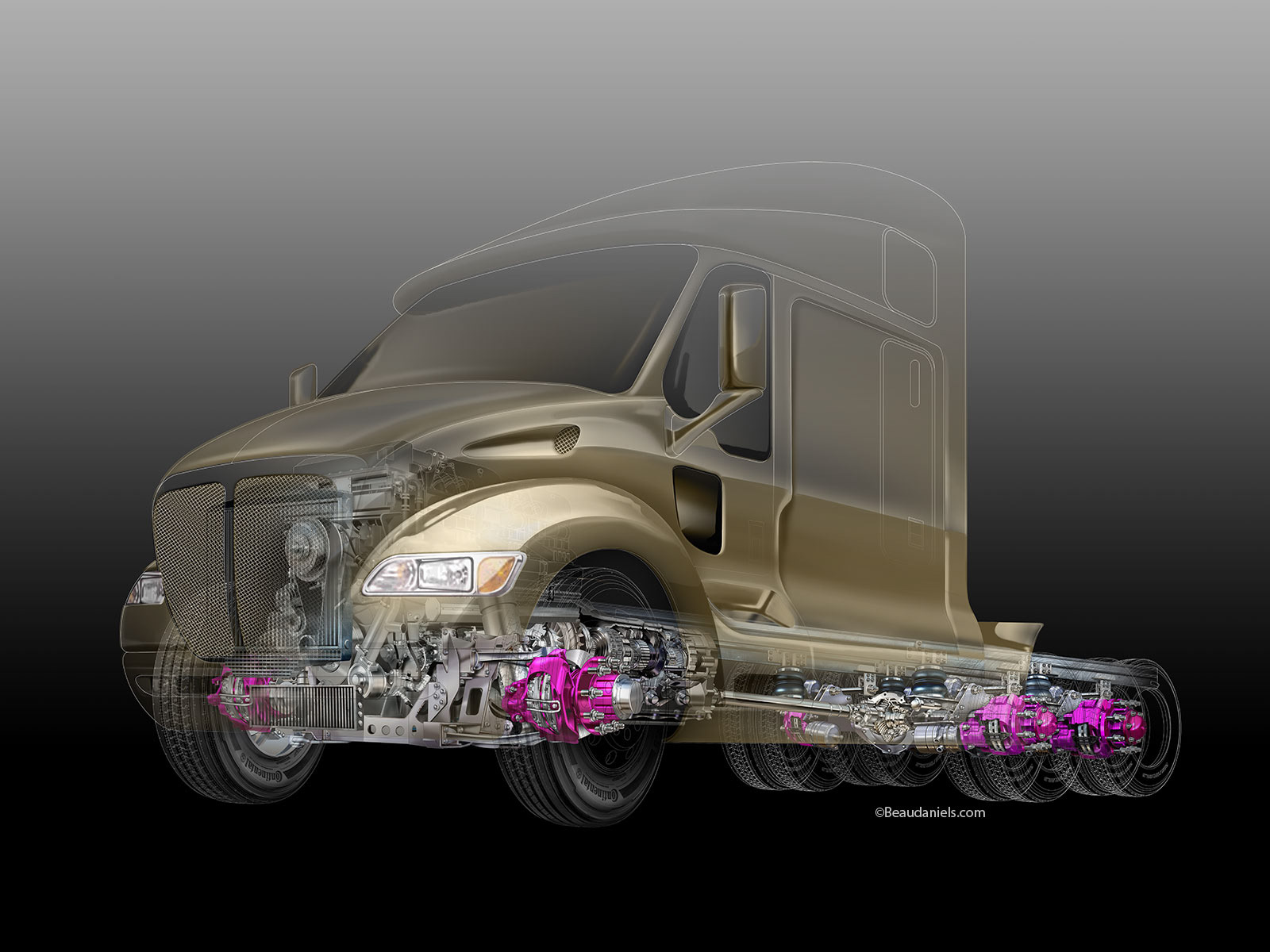 HGV cutaway color render