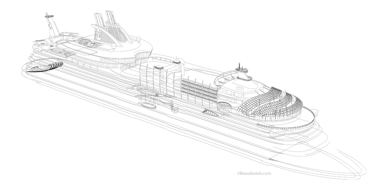 Partial line art, to show how the decks are being slowly brought together. Allure of the Seas