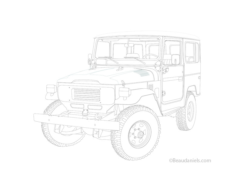 1957 FJ25 Landcruiser line art in adobe illustrator.