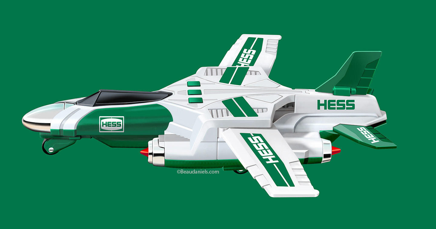 Hess packaging illustration. Left side illustration of the jet plane