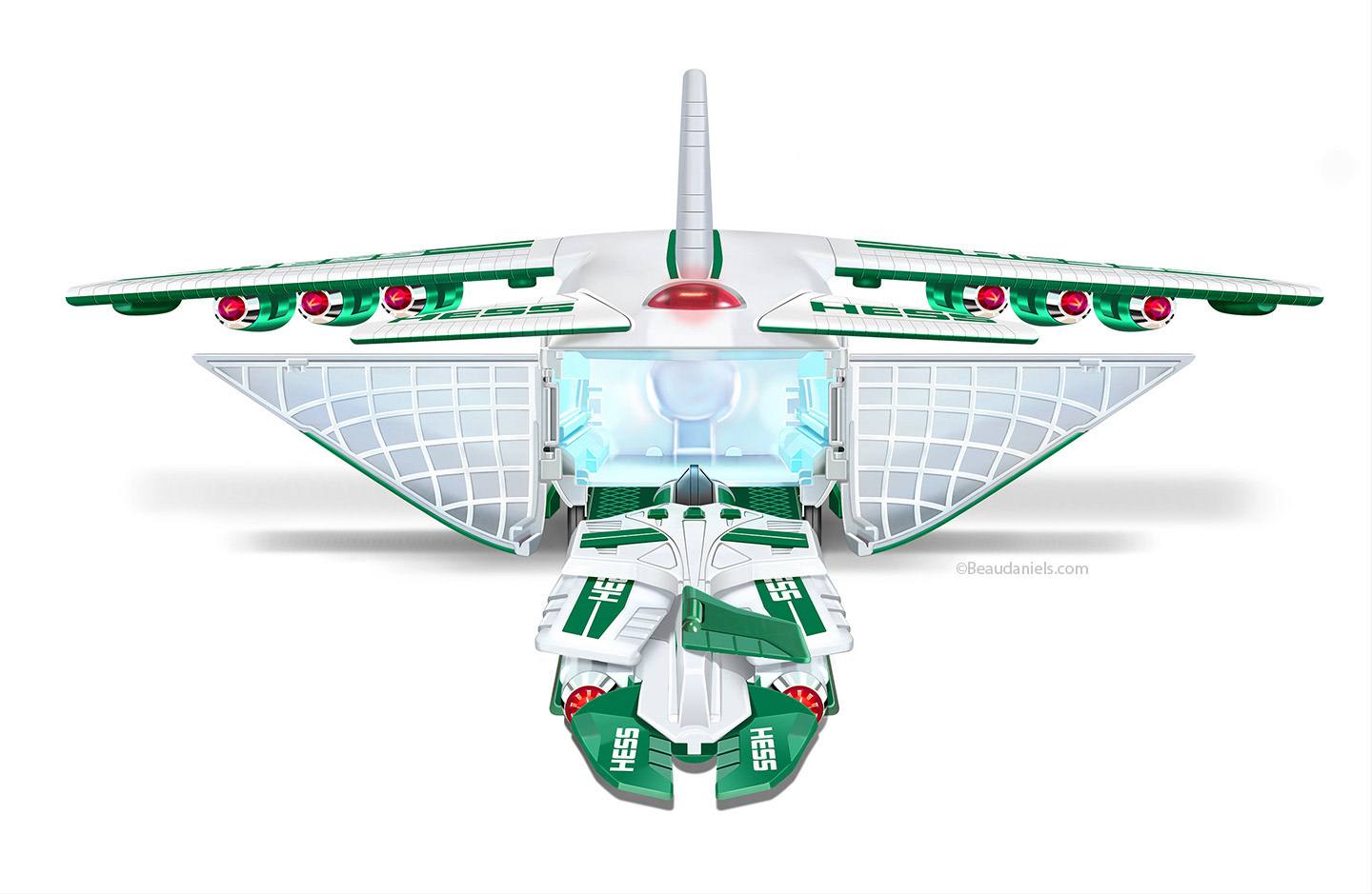 Hess packaging illustration. Spot illustration with the cargo doors open.
