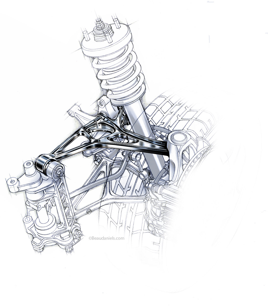Acura front suspension technical drawing.
