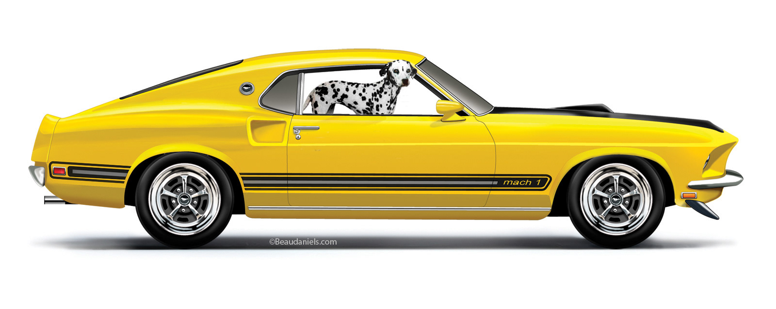 A 1969 Ford Mustang and a Dalmation, we later animated this image for a web banner.