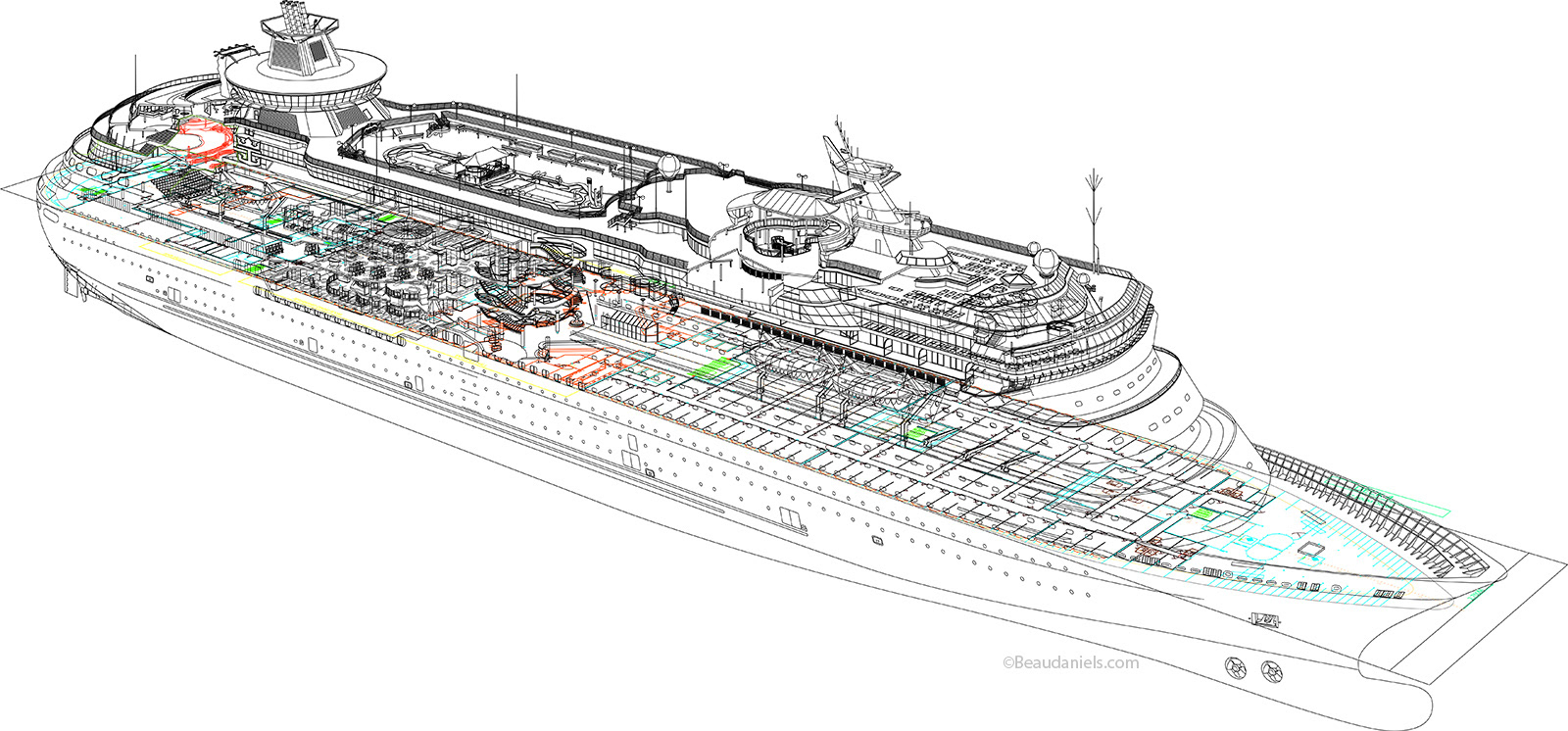 This version of the drawing contains cabin reference, this was later reduced to just showing the sections of three cabins. Monarch of the Seas