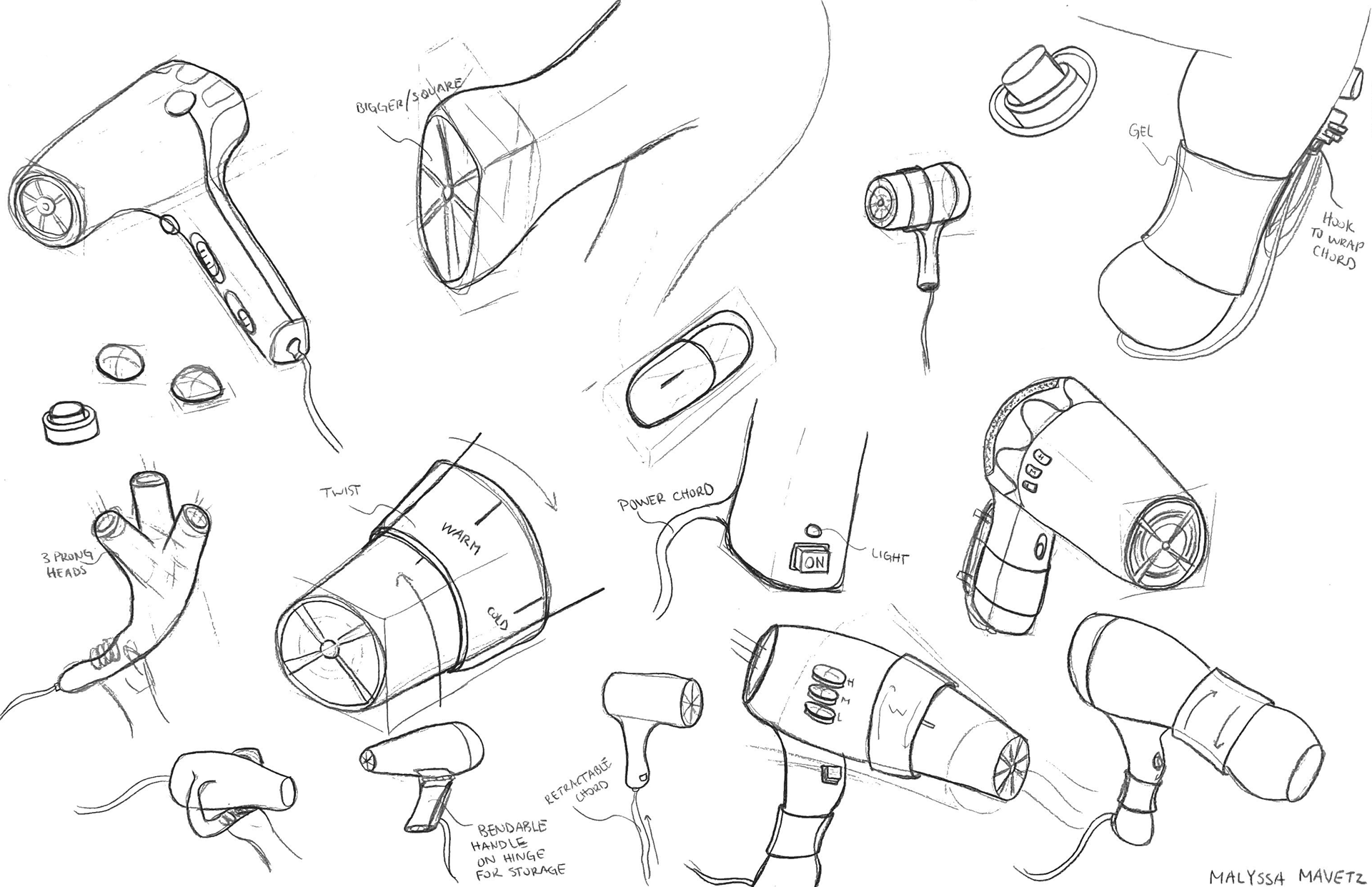Hair dryer ideation sketches