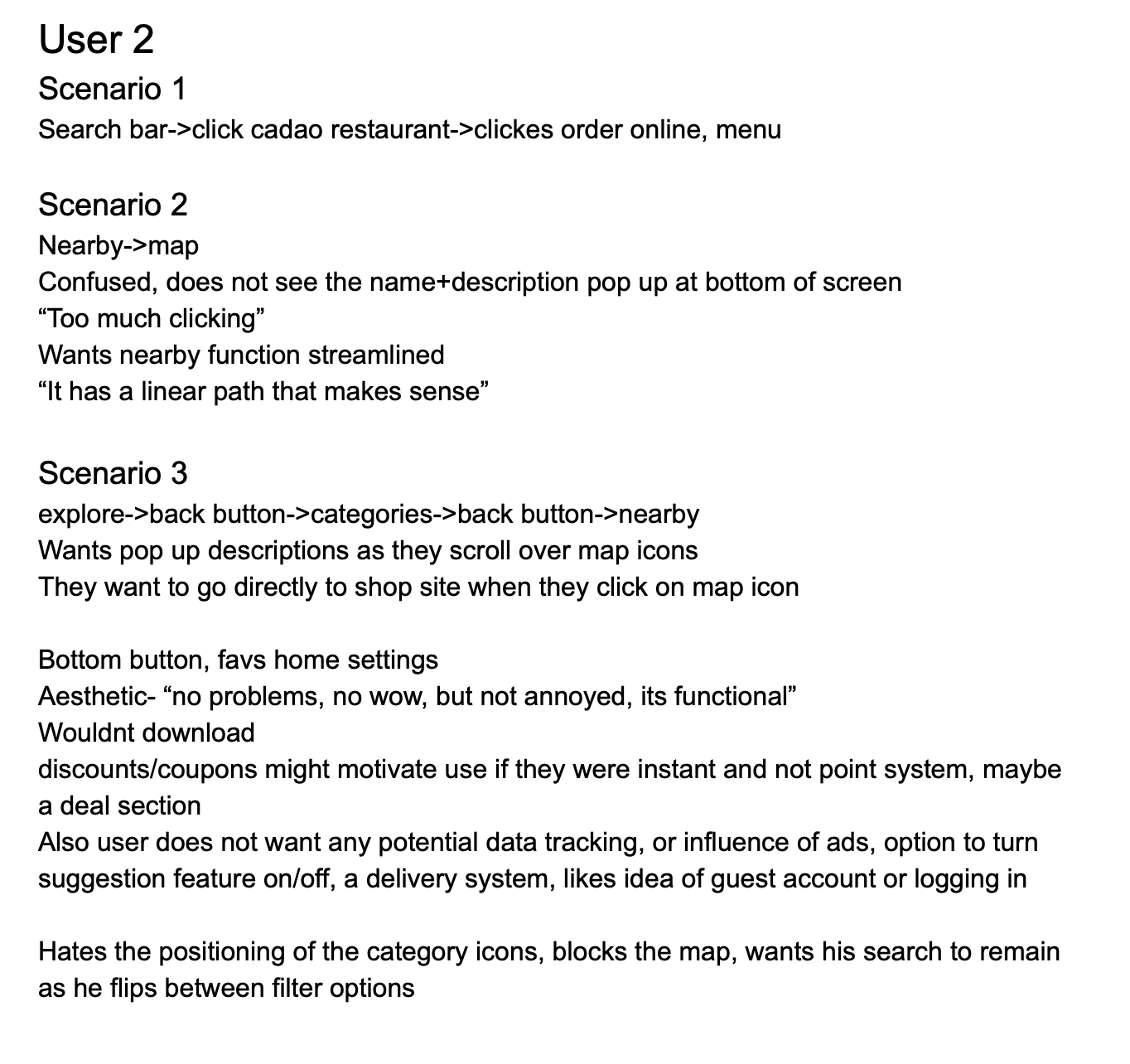 User testing feedback