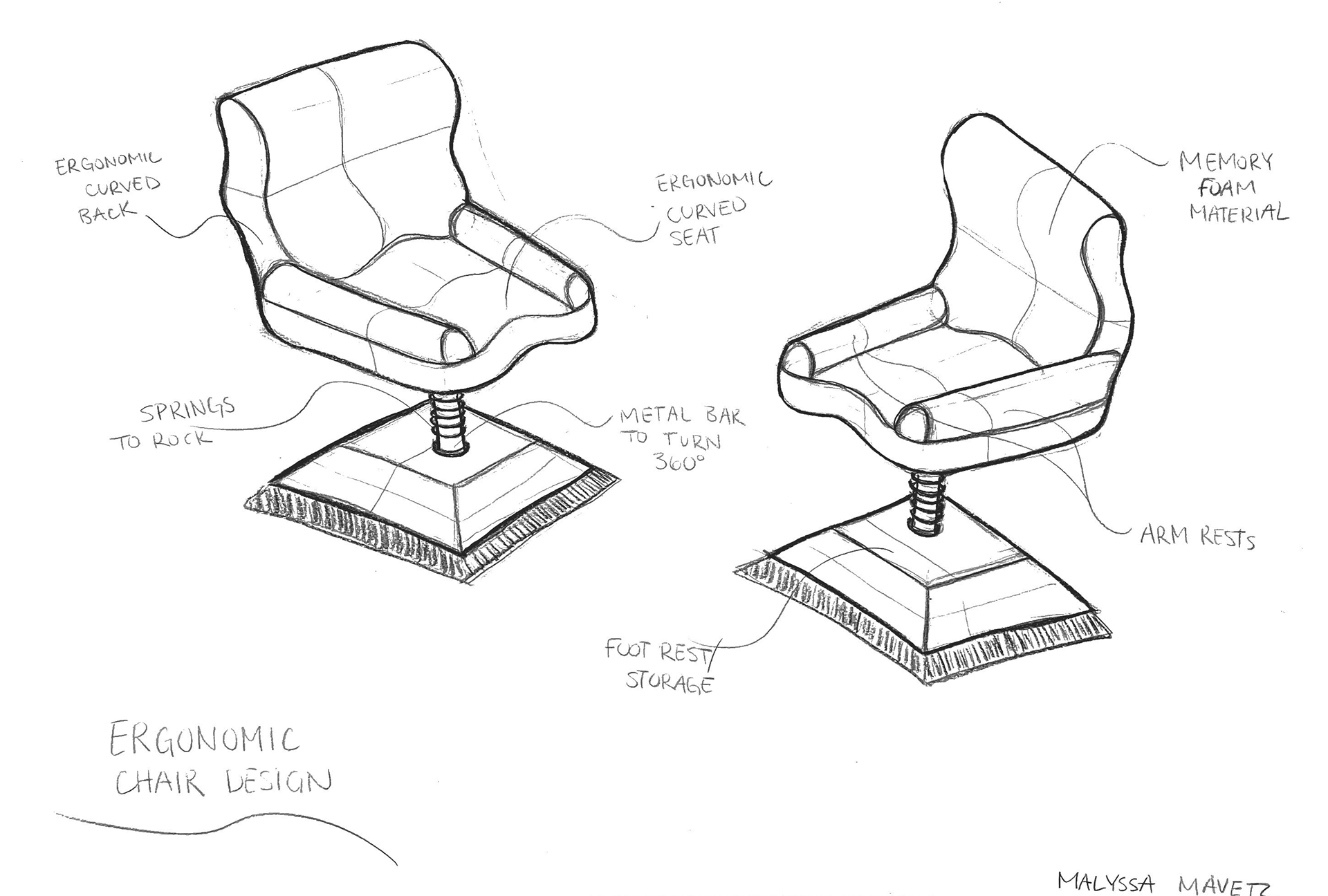 Final chair concept sketch (view 2)