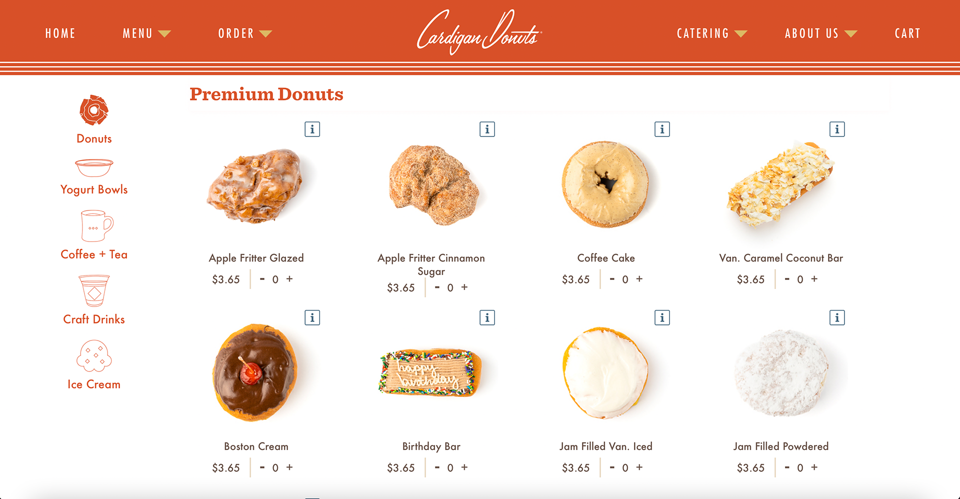 Screenshot from live website menu page