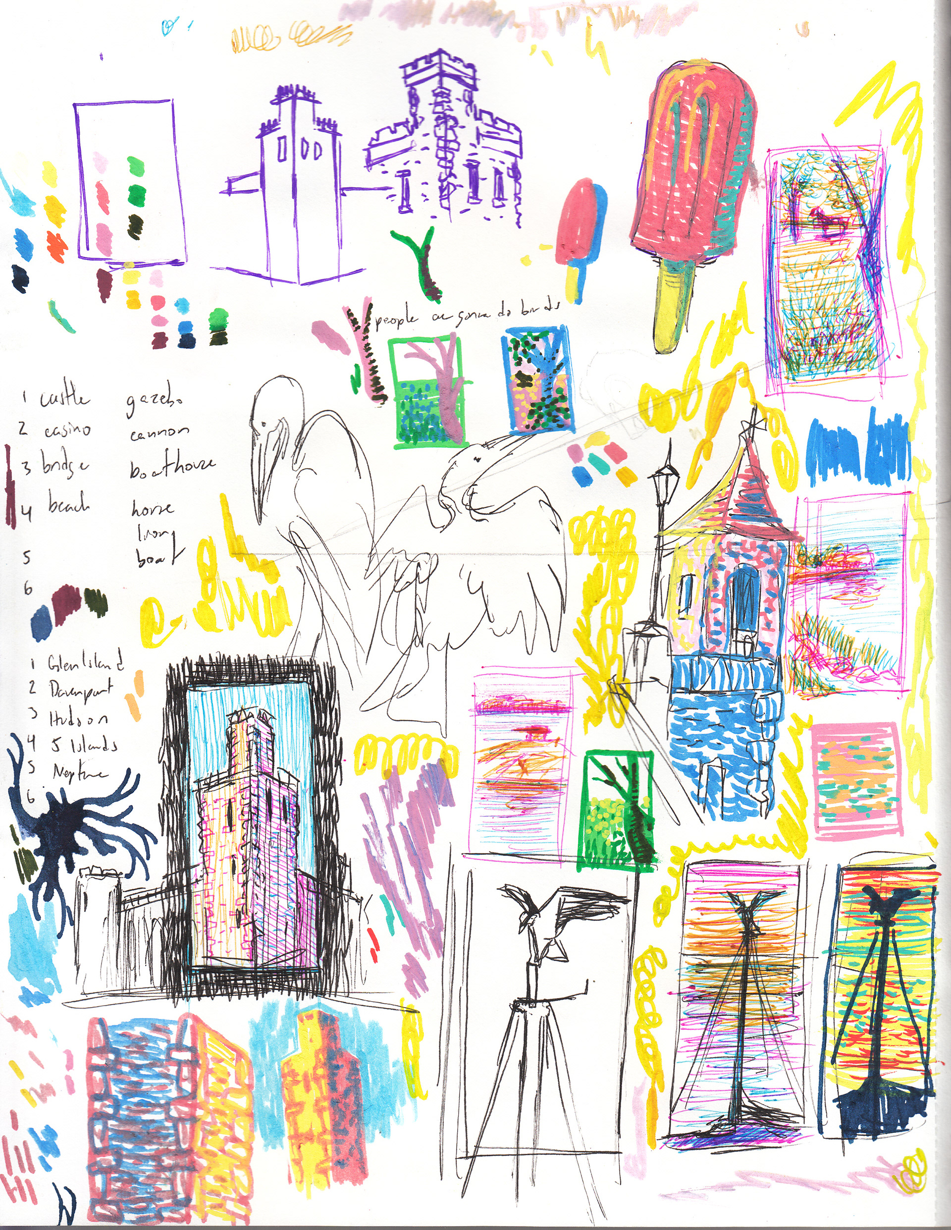 Mixed media concept sketches