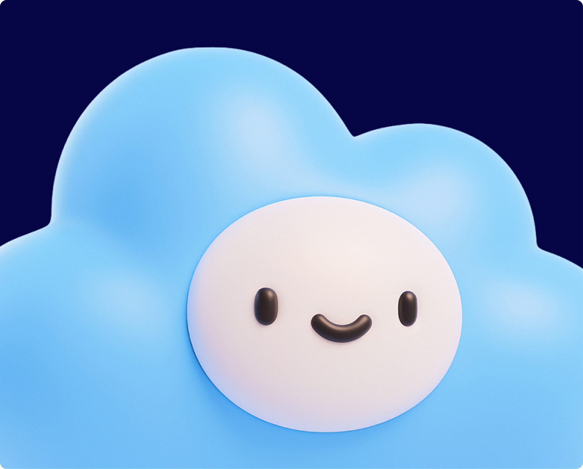 Cloudo Mascot Character design, brand identity design, and brand illustration for Cloudo, a cloud storage tech brand. The project includes mascot design and graphic design of a custom cloud character that serves as the brand's visual identity. The illustration communicates the brand's focus on a friendly, intuitive and accessible digital experience for everyday users.