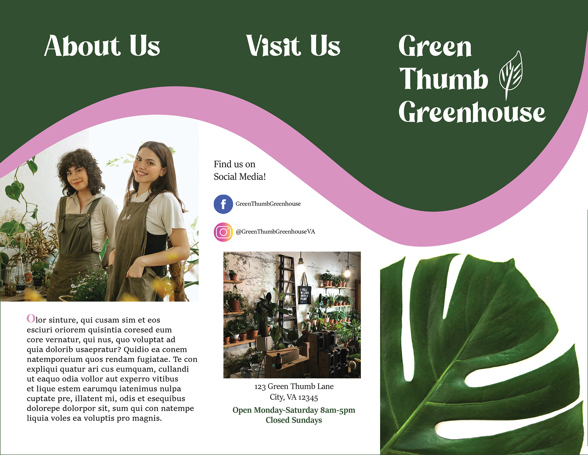 Image of page one of the Green Thumb Greenhouse brochure