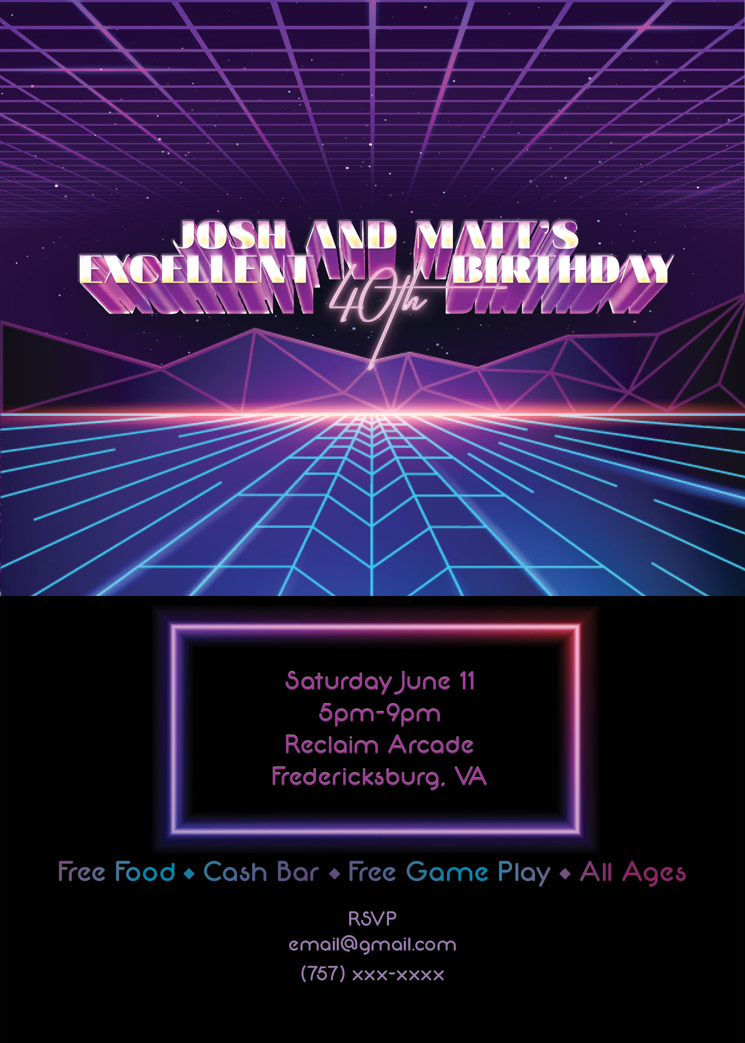 Image of invitation featuring a futuristic gaming background.