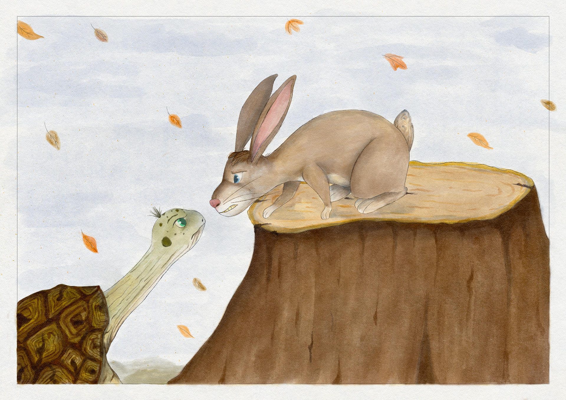 illustration the hare and the tortoise - internal - digital watercolor