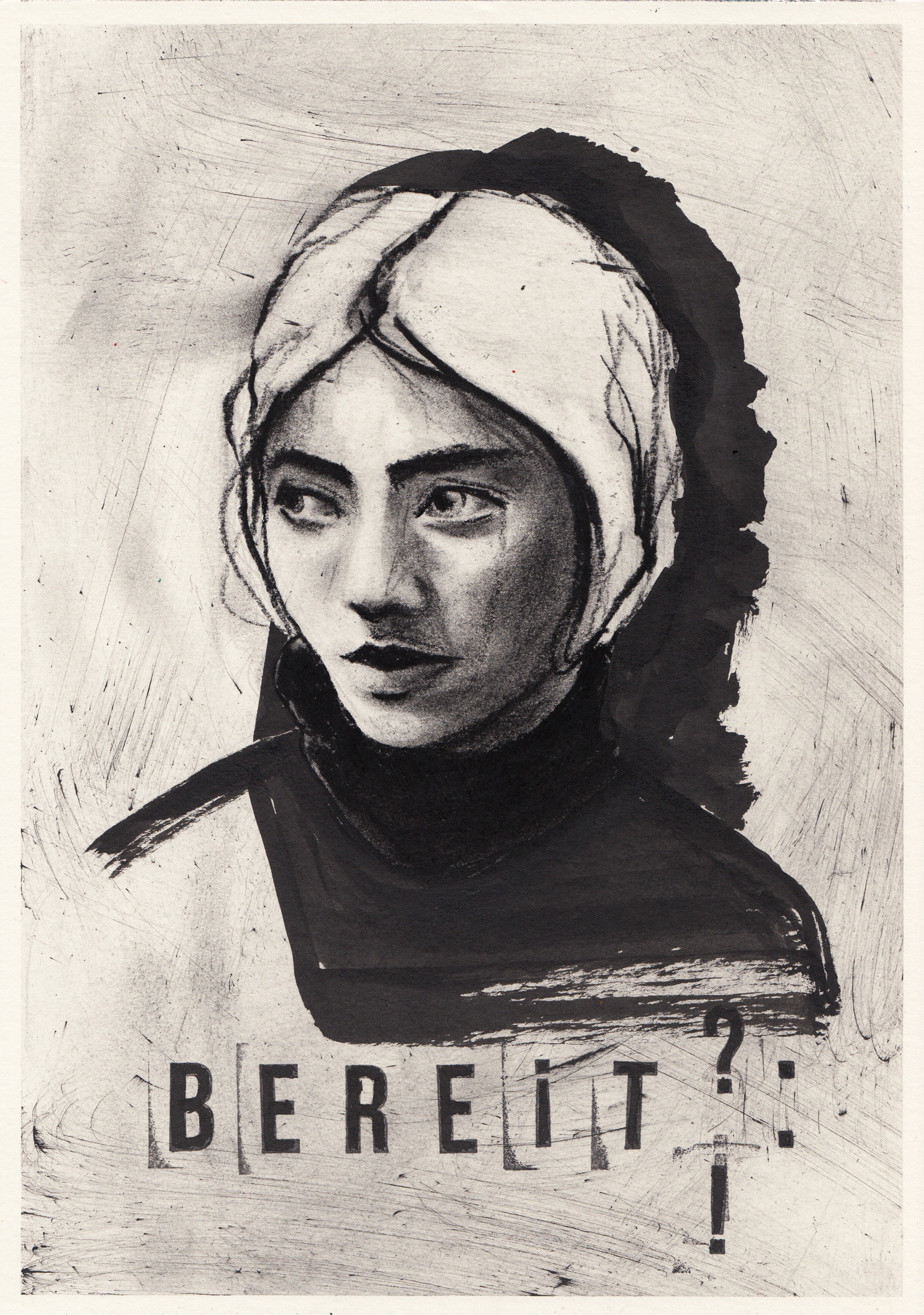 Zeitfragen Nr.2 (2025) Zeichenkohle/Tusche/Stempeldruck auf 180 g/m² Zeichenpapier 29,7 x 21 cm